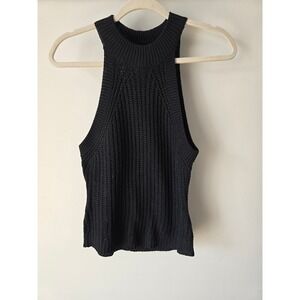 Lovemarks Black Ribbed Knit Halter Top High Neck Sleeveless Sweater Small Beach